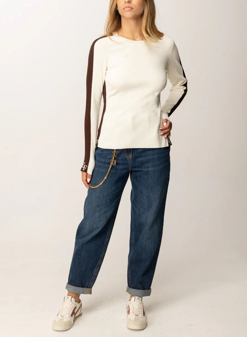 ELISABETTA FRANCHI MAGLIA IN VISCOSA CON BANDE LUCIDE E DETTAGLI