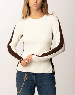 ELISABETTA FRANCHI MAGLIA IN VISCOSA CON BANDE LUCIDE E DETTAGLI