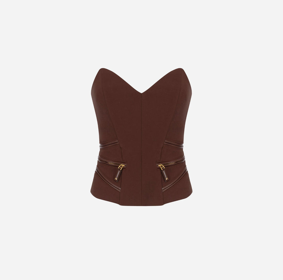 ELISABETTA FRANCHI TOP IN CREPE CON ZIP COFFE'