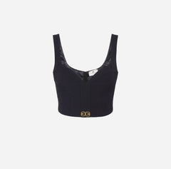 ELISABETTA FRANCHI TOP CROP IN CREPE CON LOGO IN VITA