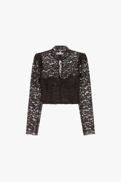 IMPERIAL CAMICIA CROPPED PIZZO FLOREALE CON COLLETTO ALLA COREANA