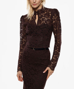 IMPERIAL CAMICIA CROPPED PIZZO FLOREALE CON COLLETTO ALLA COREANA