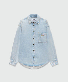 MSGM CAMICIA BLU CHIARO IN DENIM MARMORIZZATO