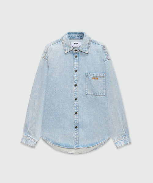 MSGM CAMICIA BLU CHIARO IN DENIM MARMORIZZATO