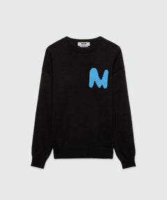 MSGM MAGLIONE NERO IN MISTO CACHEMIRE CON PATCH "THE MWAWE"