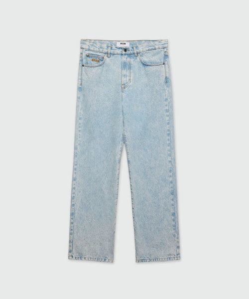 MSGM PANTALONI BLU CHIARO IN DENIM MARMORIZZATO