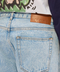 MSGM PANTALONI BLU CHIARO IN DENIM MARMORIZZATO