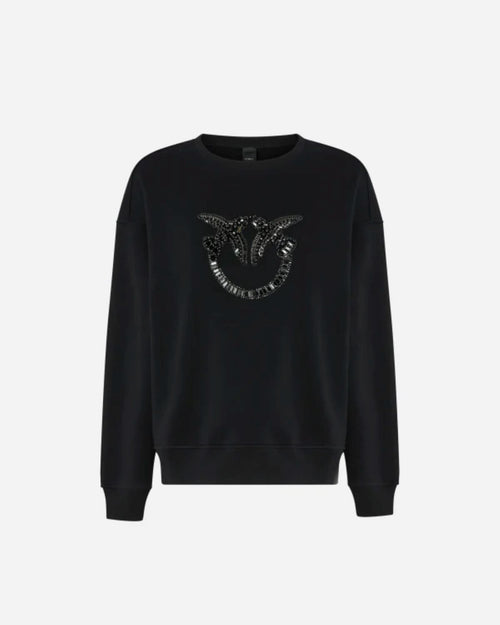 PINKO FELPA GIROCOLLO CON RICAMO GIOIELLO LOVE BIRDS