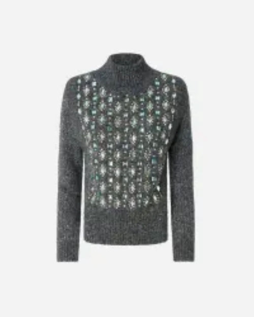 PINKO CARDIGAN CON TRECCE E RICAMO GIOIELLO