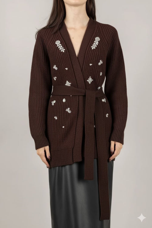 VICOLO CARDIGAN CON APPLICAZIONI GIOIELLO E CINTA