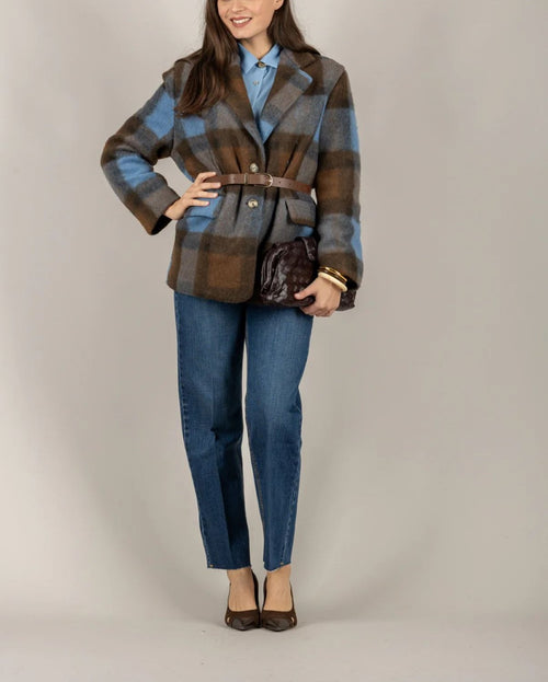 VICOLO GIACCA CAPPOTTO QUADRI CON CINTURA