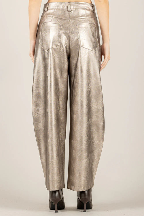 VICOLO PANTALONE BARREL ECOPELLE LAMINATO