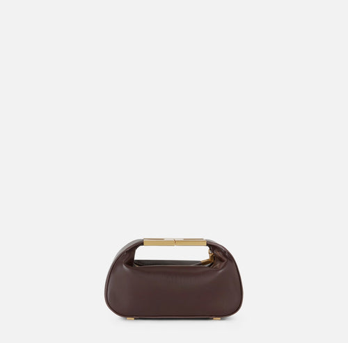 Elisabetta Franchi Borsa eco a mano Cacao con Logo in metallo oro PE26