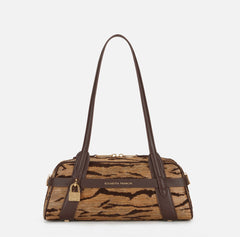 Elisabetta Franchi Bauletto con stampa tigre con lucchetto e logo oro PE26