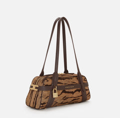 Elisabetta Franchi Bauletto con stampa tigre con lucchetto e logo oro PE26