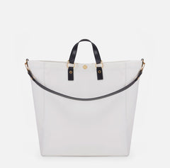 Elisabetta Franchi Borsa in Canvas Avorio/Nera con manici e tracolla PE26