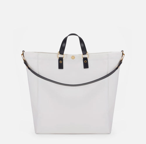 Elisabetta Franchi Borsa in Canvas Avorio/Nera con manici e tracolla PE26