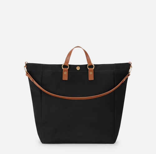 Elisabetta Franchi Borsa in Canvas Nero/Cuoio con manici e tracolla PE26