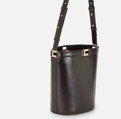 Elisabetta Franchi Borsa Secchiello Marrone Logo metallo e vernice PE26