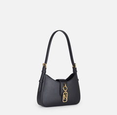 Elisabetta Franchi Borsa Ecopelle nera piccola a spalla logo EF oro PE26