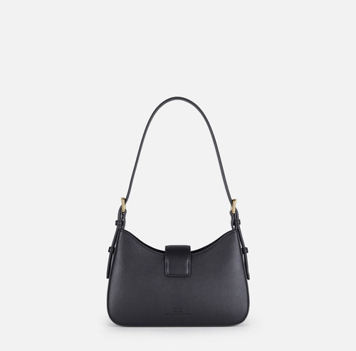 Elisabetta Franchi Borsa Ecopelle nera piccola a spalla logo EF oro PE26