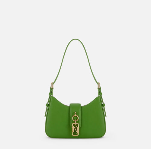 Elisabetta Franchi Borsa Ecopelle verde Aloe piccola a spalla logo EF oro PE26