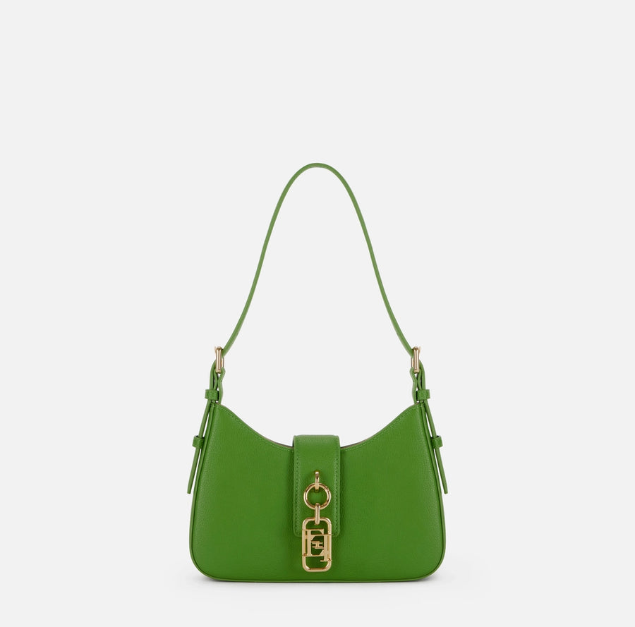 Elisabetta Franchi Borsa Ecopelle verde Aloe piccola a spalla logo EF oro PE26