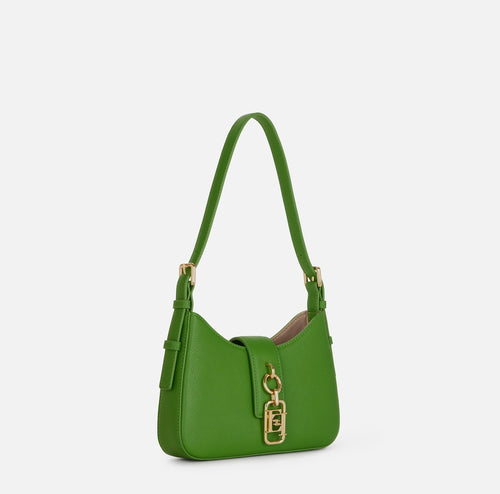Elisabetta Franchi Borsa Ecopelle verde Aloe piccola a spalla logo EF oro PE26