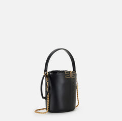 Elisabetta Franchi Borsa Secchiello Nero Logo in metallo Tracolla oro