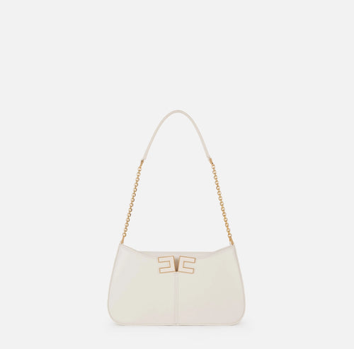 Elisabetta Franchi Borsa piccola ecopelle bianca con catenina e logo in metallo oro/bianco PE26