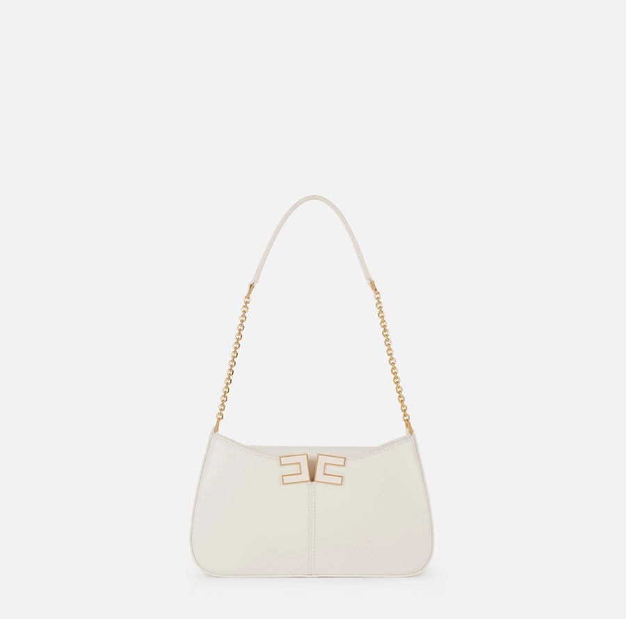 Elisabetta Franchi Borsa piccola ecopelle bianca con catenina e logo in metallo oro/bianco PE26