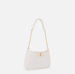 Elisabetta Franchi Borsa piccola ecopelle bianca con catenina e logo in metallo oro/bianco PE26