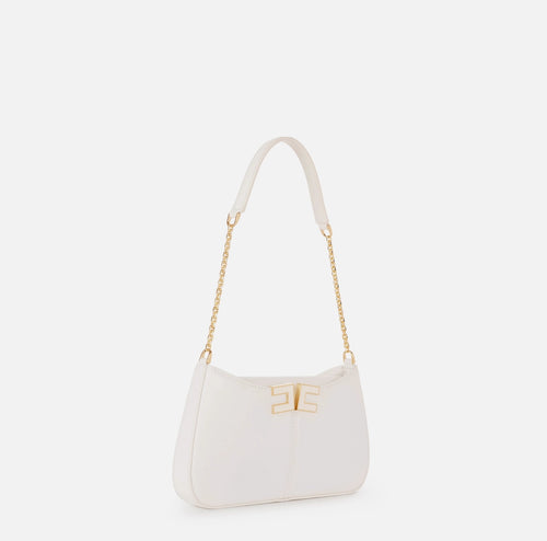 Elisabetta Franchi Borsa piccola ecopelle bianca con catenina e logo in metallo oro/bianco PE26