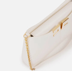 Elisabetta Franchi Borsa piccola ecopelle bianca con catenina e logo in metallo oro/bianco PE26