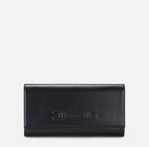 Elisabetta Franchi Borsa a mano in vera pelle color Nero logo in rilievo PE26