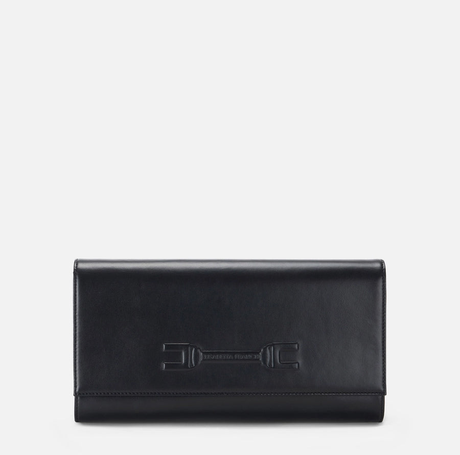 Elisabetta Franchi Borsa a mano in vera pelle color Nero logo in rilievo PE26