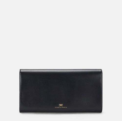 Elisabetta Franchi Borsa a mano in vera pelle color Nero logo in rilievo PE26