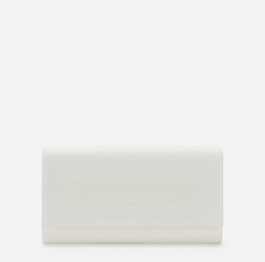 Elisabetta Franchi Borsa a mano in vera pelle color Avorio logo in rilievo PE26 PE26