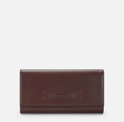 Elisabetta Franchi Borsa a mano in vera pelle color cacao logo inciso PE26