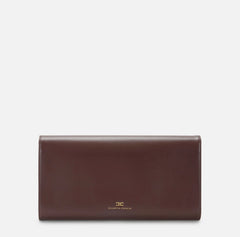 Elisabetta Franchi Borsa a mano in vera pelle color cacao logo inciso PE26