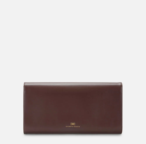 Elisabetta Franchi Borsa a mano in vera pelle color cacao logo inciso PE26