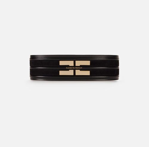 Elisabetta Franchi cintura Ecopelle nera logo EF oro PE26
