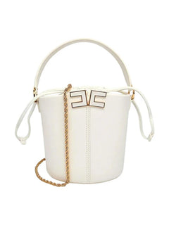 Elisabetta Franchi Borsa Secchiello Avorio Logo in metallo Tracolla oro