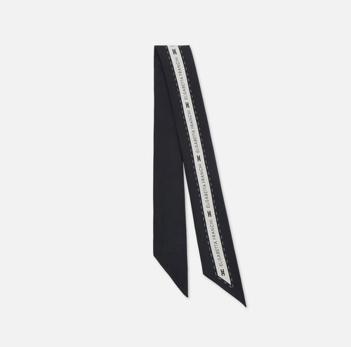 Elisabetta Franchi Foulard nero in twill di seta logo EF PE26