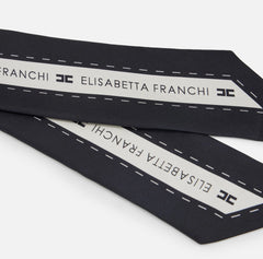 Elisabetta Franchi Foulard nero in twill di seta logo EF PE26