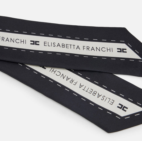 Elisabetta Franchi Foulard nero in twill di seta logo EF PE26