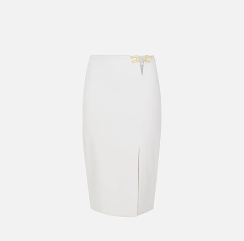 Elisabetta Franchi Gonna Bianca in crêpe stretch Logo oro/vernice PE26