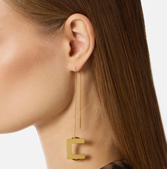 Elisabetta Franchi Orecchini pendenti oro con logo PE26