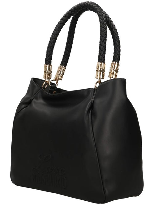 Love Moschino Borsa Nera con Manico Intrecciato e Logo in rilievo PE26