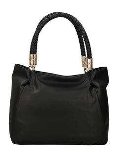 Love Moschino Borsa Nera con Manico Intrecciato e Logo in rilievo PE26